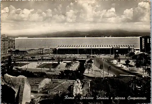 22858 - Italien - Rom , Stazione Termini e piazza Cinquecento - gelaufen 1953