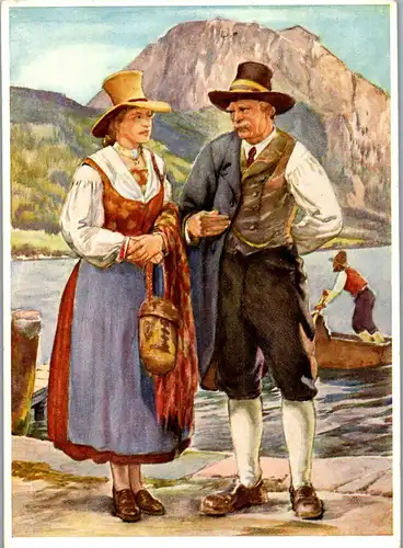 23536 - Tracht - Österreichische Heimattracht , Karte 1: Salzkammergut , Brusenbauch - gelaufen 1956