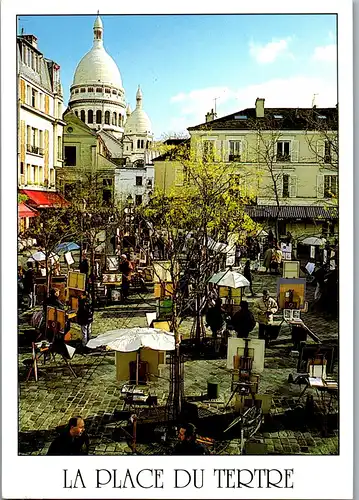 23844 - Frankreich - Paris , Montmartre , la place du Tertre et les coupoles du Sacre Coeur - gelaufen 1996