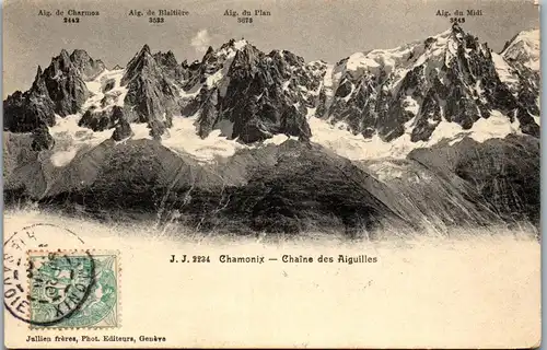 33339 - Frankreich - Chamonix , Chaine des Aiguilles , Charmoz , Blaitiere , Plan , Midi - gelaufen 1906