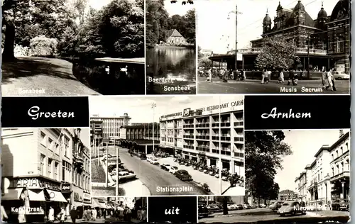 33504 - Niederlande - Groeten uit Arnhem , Stationsplein , Sonsbeek , Musis Sacrum - gelaufen 1962