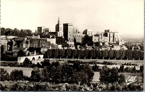 34878 - Frankreich - Avignon , La Ville , le Palais des Papes et le Pont Sr. Benezet vus des bords du Rhone - nicht gelaufen