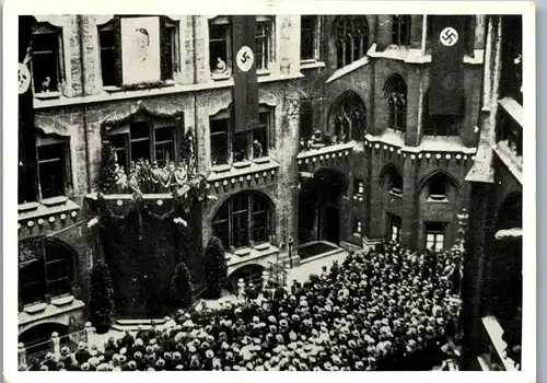 35356 - Zigarettenbilder - Männer und Ereignisse unserer Zeit , Serie II , Nr. 54 , Feier des Jahrestages der Machtergreifung im Münchener Rathaus 9.3.1934