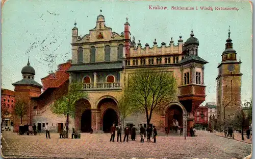 35792 - Polen - Krakau , Krakow , Sukiennice i Wieza Ratuszowa - gelaufen 1910