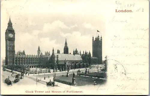 39306 - Großbritannien - London , Clock Tower and Houses of Parliament - gelaufen 1900