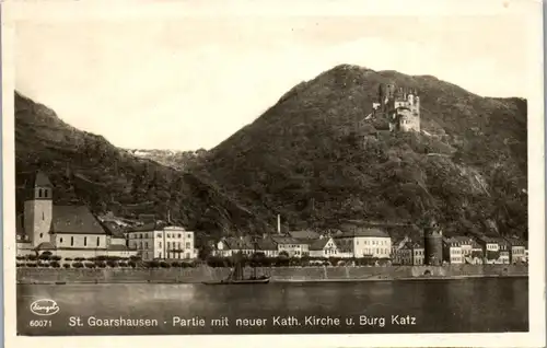 43082 - Deutschland - St. Goarshausen , Partie mit neuer Katholischen Kirche u. Burg Katz - nicht gelaufen