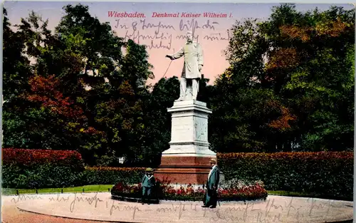 43489 - Deutschland - Wiesbaden , Denkmal Kaiser Wilhelm I , Feldpost - gelaufen 1916