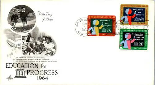 44564 - USA - FDC , Ersttag , UNO , United Nations , Education of Progress  - nicht gelaufen 1964