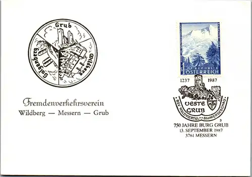 44653 - Österreich - Maximumkarte , Veste Grub , Fremdenverkehrsverein - nicht gelaufen 1987