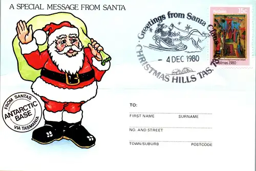 44704 - Australien - Maximumkarte , Message from Santa Claus - nicht gelaufen 1980