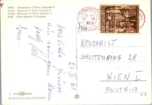 45501 - Italien - Rom , Monumento a Vittorio Emanuelle II - gelaufen 1961