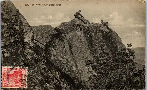 45676 - Frankreich - Vogesen , Grat in den Schluchtfelsen , Bergsteiger - gelaufen 1911