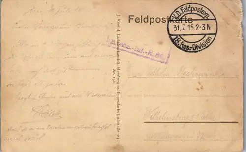 45684 - Militaria - Feldpost , unbek. Friedhof , Stempel Feldpostexp. 18. Res.-Division - gelaufen 1915