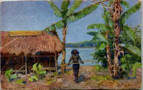 46437 - Papua in Neuginea - Kolonialkriegerdant , signiert Prof. Peter Paul Müller - nicht gelaufen