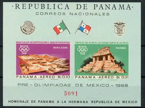 Panama Block 69 postfrisch Olympia Mexiko 1968 #1H430