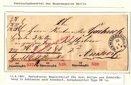 Vorphila Paketbegleitbrief von 1861 mit Aufgabezettel #IB645