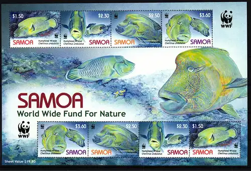 Samoa 1034-1037 postfrisch als ZD-Bogen, Fische WWF #IG267