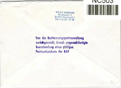 BRD Bund 1265 auf Brief Postkrieg DDR #NC503