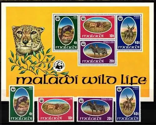 Malawi Block 52 + 297-300 postfrisch Wildtiere #NE945