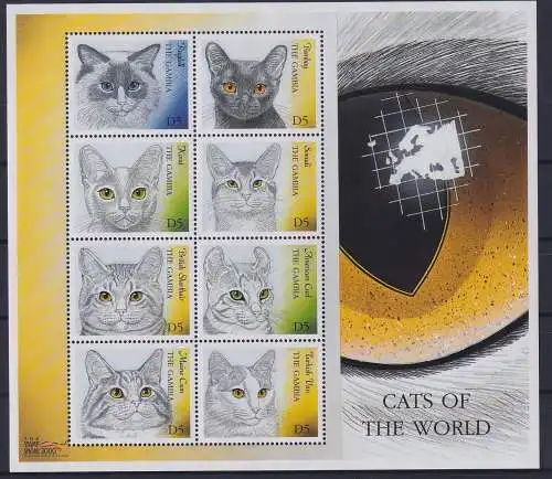 Gambia 3782-3789 postfrisch Kleinbogen / Katzen #KC555