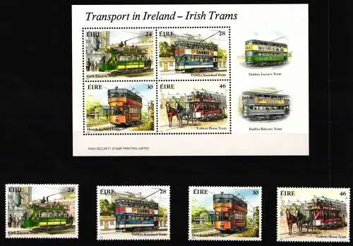 Irland 615-618 und Block 6 postfrisch Straßenbahn #KC989