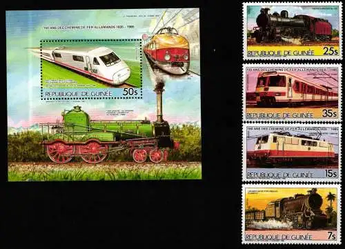 Guinea 1076-1079 und Block 50 postfrisch Lokomotive #NN004