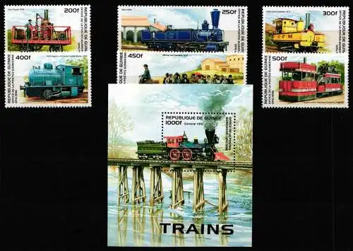 Guinea 1579-1584 und Block 501 postfrisch Lokomotive #NN006