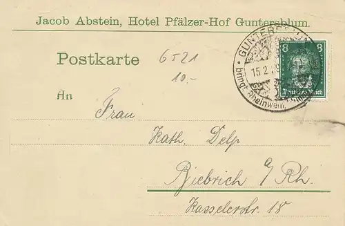 Guntersblum J. Abstein Hotel Pfälzer-Hof gl1929 130.837