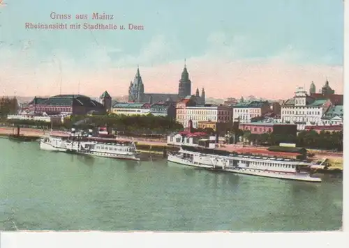 Mainz Rheinansicht Stadthalle Dom Schiffe gl1909 71.292