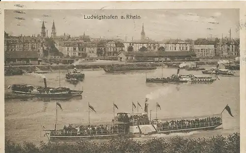 Ludwigshafen Schiffe und Uferansicht gl1920 134.306