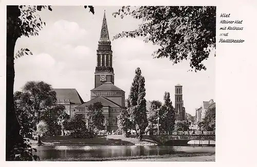 Kiel Kleiner Kiel mit Rathaus und Stadttheater gl1954 D2215