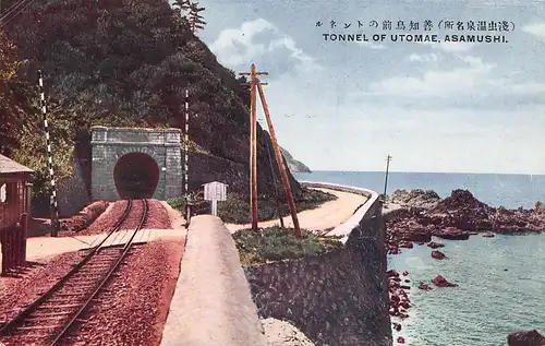 Japan Asamushi - Tunnel von Utomae - Partie an Küste mit Bahnlinie ngl 160.323