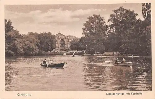 Karlsruhe - Stadtgartensee mit Festhalle ngl 164.379