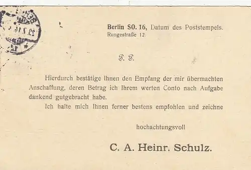 Berlin, Empfangsbestä#tigung Fa. C.A.Heinr.Schulz gl1914 F6768