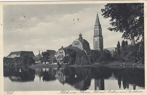 Kiel, Blick v.kleinen Kiel auf Rathaus und Stadttheater gl1930 F7445