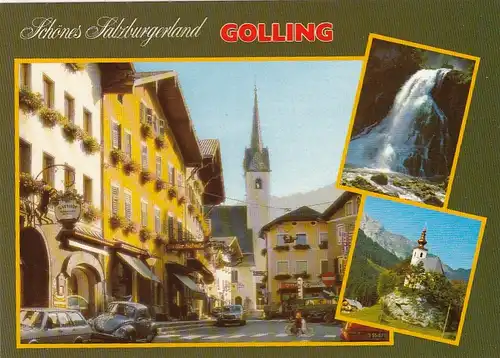 Golling, Oberer Markt, Wasserfall ung St.Nikolaus-Kirchlein ngl G0939