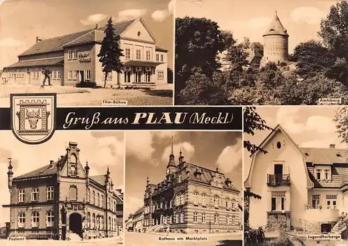 Plau Film-Bühne Amtsberg Postamt Rathaus Jugendherberge gl1962 171.591