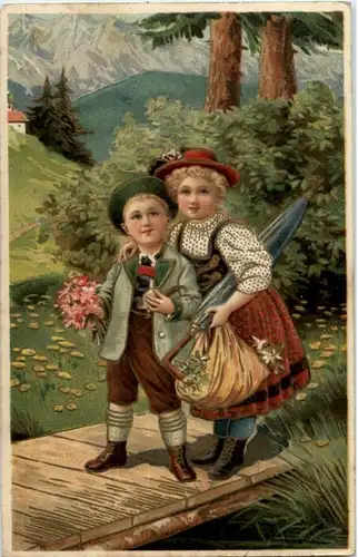 Kinder mit Tracht - Prägekarte -164254
