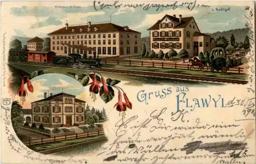 Gruss aus Flawil - Litho mit Eisenbahn -164640