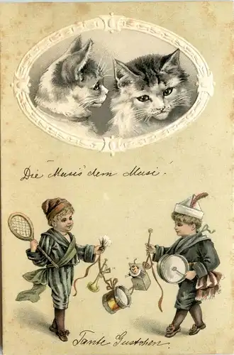 Katzen mit Kindern - Prägekarte -237562