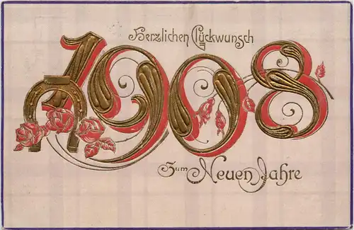 Neujahr - Jahreszahl 1908 - Prägekarte -422598