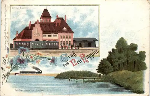 Gruss aus Neu Ruppin - Neuer Bahnhof - Litho -425872