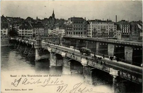 Basel - Alte Rheinbrücke und Notbrücke -443916