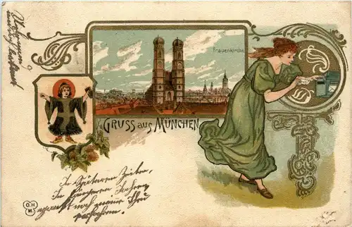 Gruss aus München - Jugendstil - Litho -93742