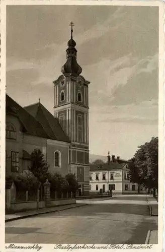 Mürzzuschlag, Stadtpfarrkirche und Hotel Landwirt -374000