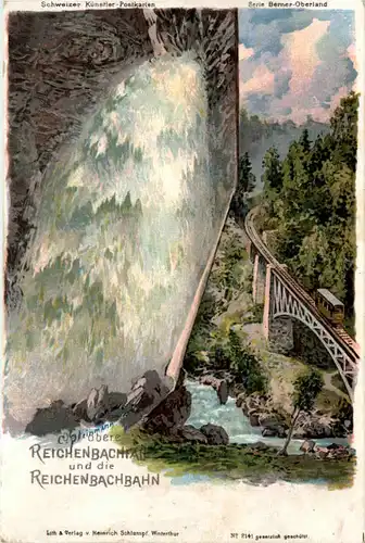 Reichenbachfall und Reichenbachbahnbei Meiringen - Litho Steinmann -479088