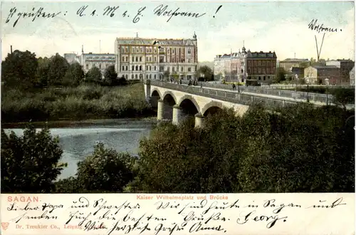 Sagan - Kaiser Wilhelmplatz und Brücke -482020