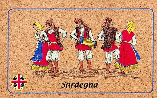 Sardegna - Costumi - Karte aus Kork -S558