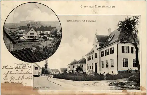 Gruss aus Ziemetshausen - Bahnhofstrasse - Künstler-AK Eugen Felle -607310