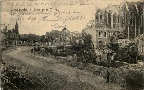 Zonnebeke - Kirche ohne Turm - Feldpost 51. Res Division -617348